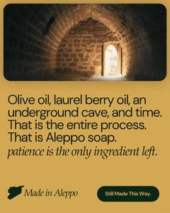 Instagram graphic on olive oil, laurel berry oil, and time in Aleppo soap