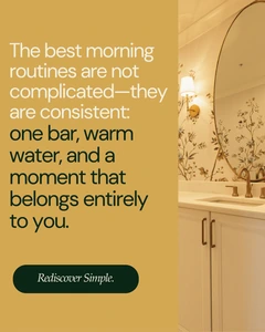 Instagram graphic showing a warm natural bathroom ritual with one Bera Botanicals soap bar